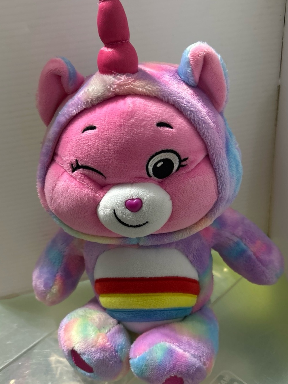 Care Bears Pink Rainbow Unicorn Plush - Multicolor Tie-Dye Cuddly Bear